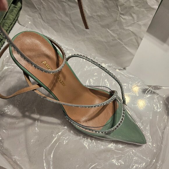 Andrea Wazen Shoes - Andrea Wazen Dassy Sunset Leather and Crystal  Ankle Strap Pumps 38.5/8.5